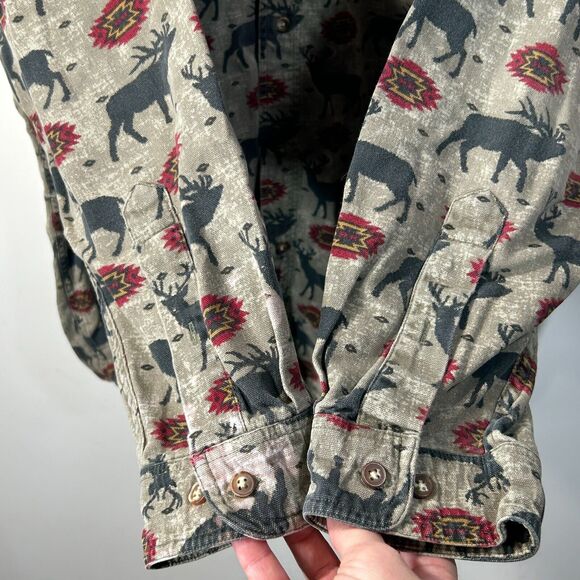 Buck Deer Flannel Print Shirt Mens 2XLT North River Outfitters Brown 17.5" x 35" - Picture 6 of 8